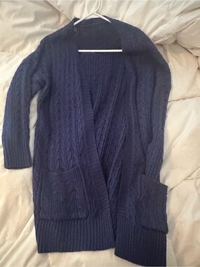 SHEIN Navy Cable Knit Open-Front Cardigan with Pockets